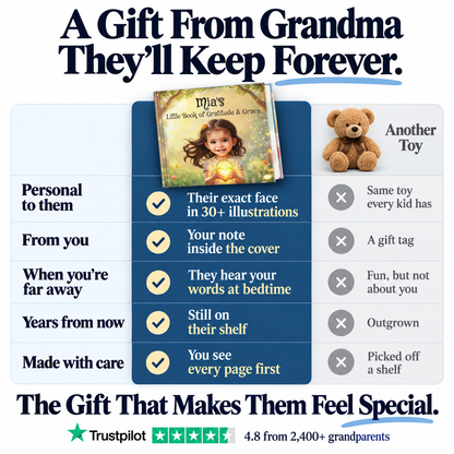 Little Book of Gratitude & Grace vs. a teddy bear — a gift from Grandma they'll keep forever