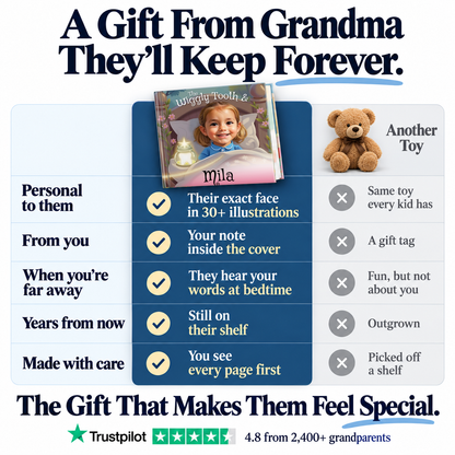 The Wiggly Tooth vs. a teddy bear — a gift from Grandma they'll keep forever