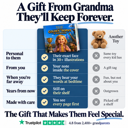 The Golden Trophy of Animalia vs. a teddy bear — a gift from Grandma they'll keep forever